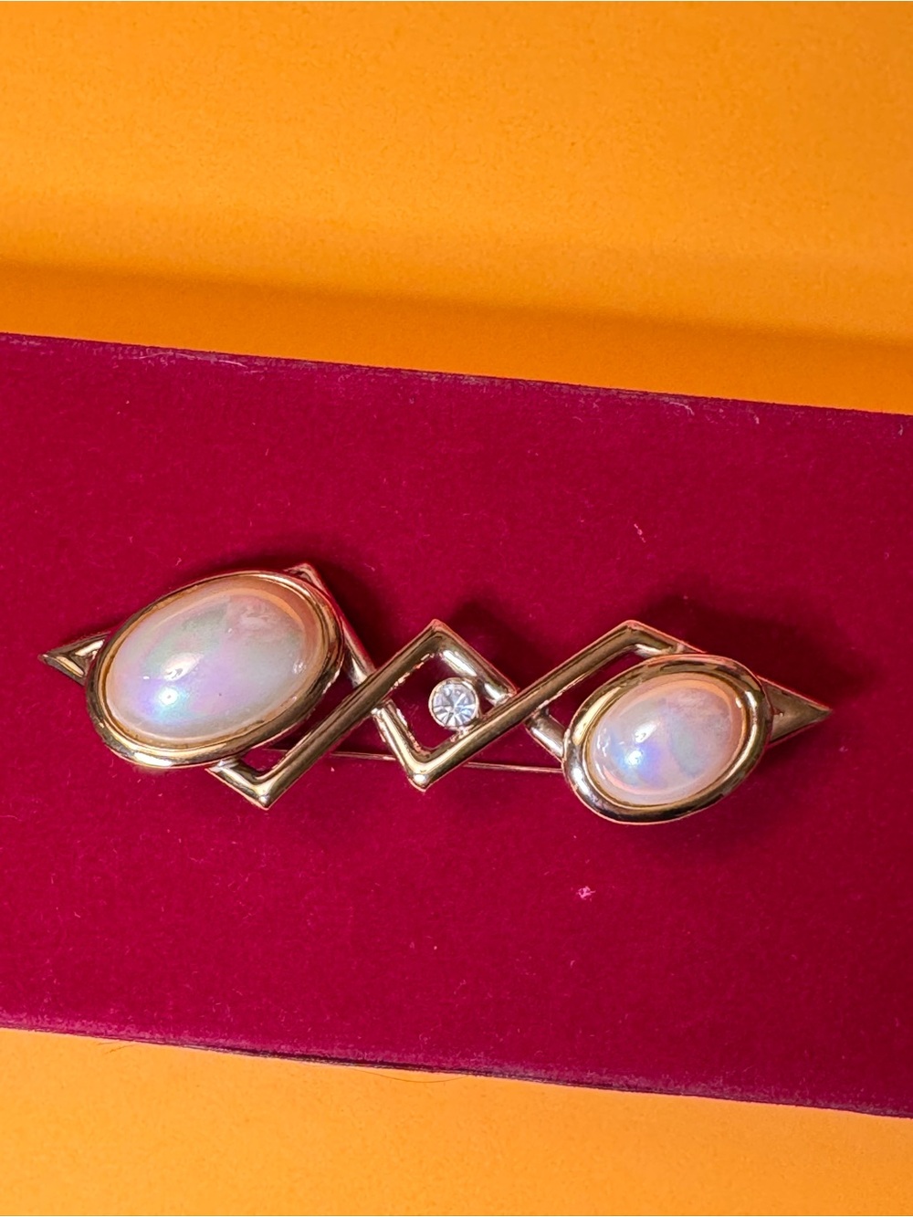 Pierre Cardin Gold-Tone Brooch with Opalescent Cabochons and Clear Crystal - Picture 3 of 15